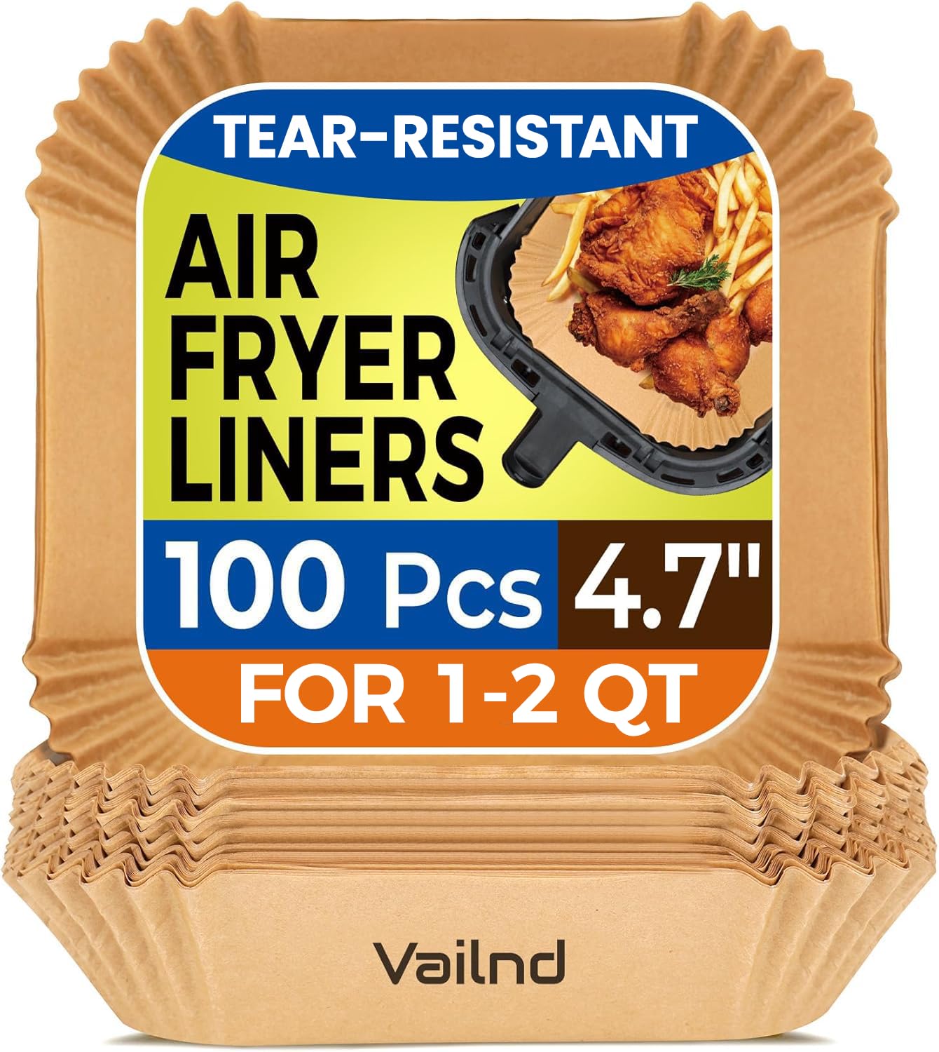 Small Air Fryer Liners Disposable, 2 QT Parchment Paper for COSORI 2.1 Qt Air Fryer, 100PCS 4.7 Inch Square Baking Paper Sheets for Mini Airfryer Basket