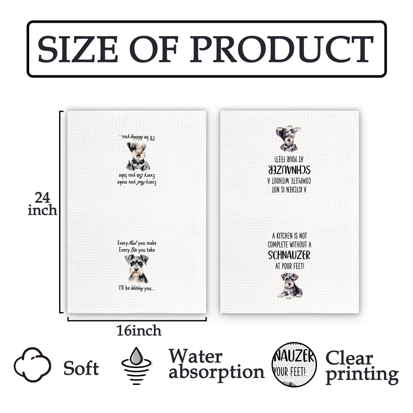 FIicy Miniature Schnauzer Gifts Kitchen Towels - Schnauzer Dog Lover Gifts Dish Towels, Mini SchnauzerGifts Dog Owner Decorative Hand Towels for Kitchen, DogKitchen Decor, Set of 2(16x24 Inch)