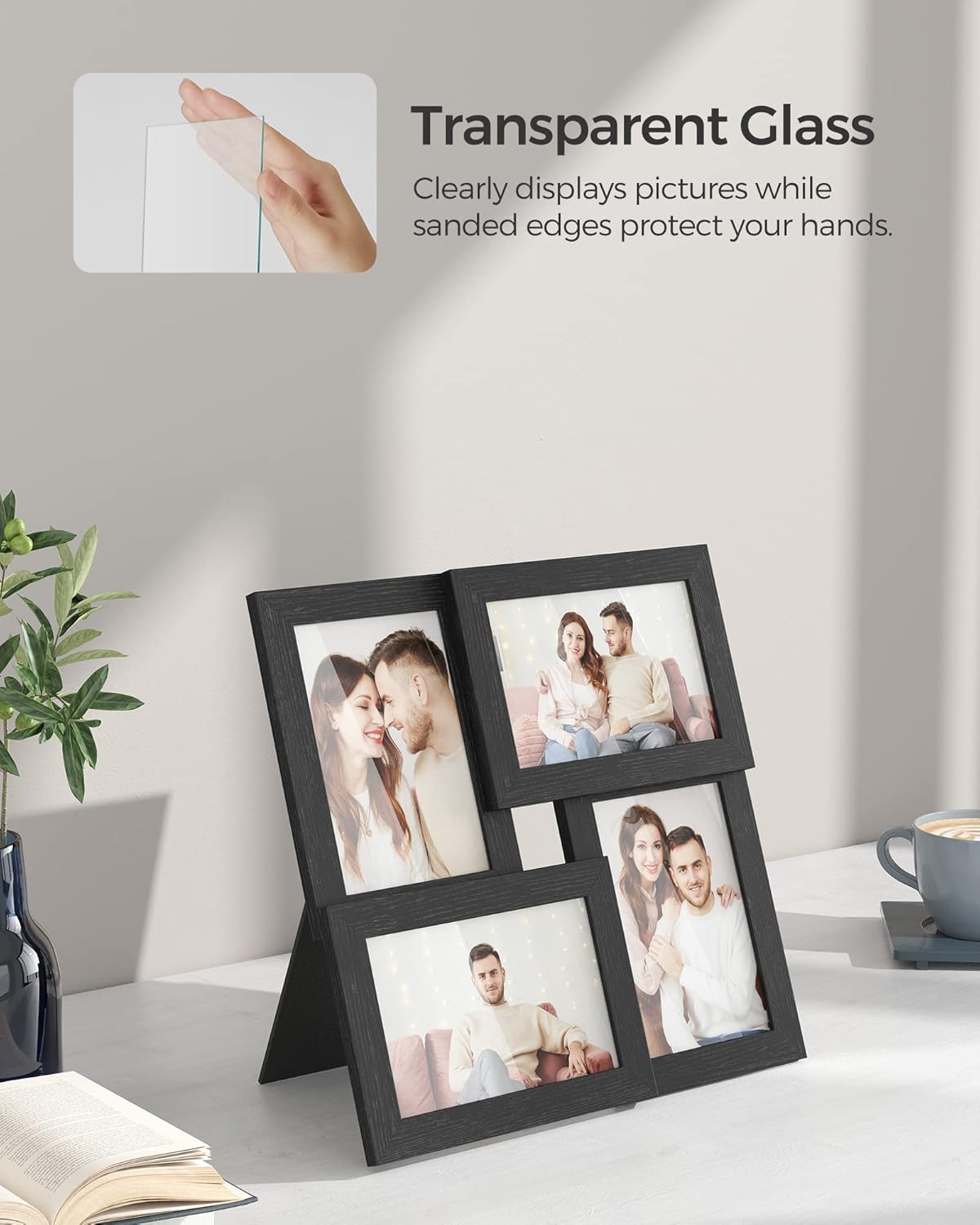 SONGMICS Collage Picture Frames - Set of 4, 4x6 Multi-Photo Wall Decor in Ink Black | Perfect for Gallery Displays