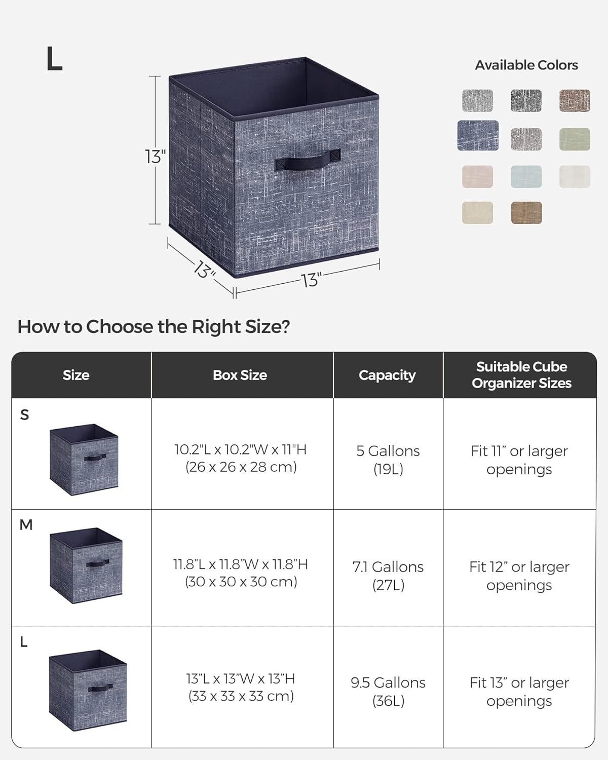 SONGMICS Storage Cubes - 13-Inch Foldable Non-Woven Fabric Bins with Double Handles | Set of 6 in Misty Blue