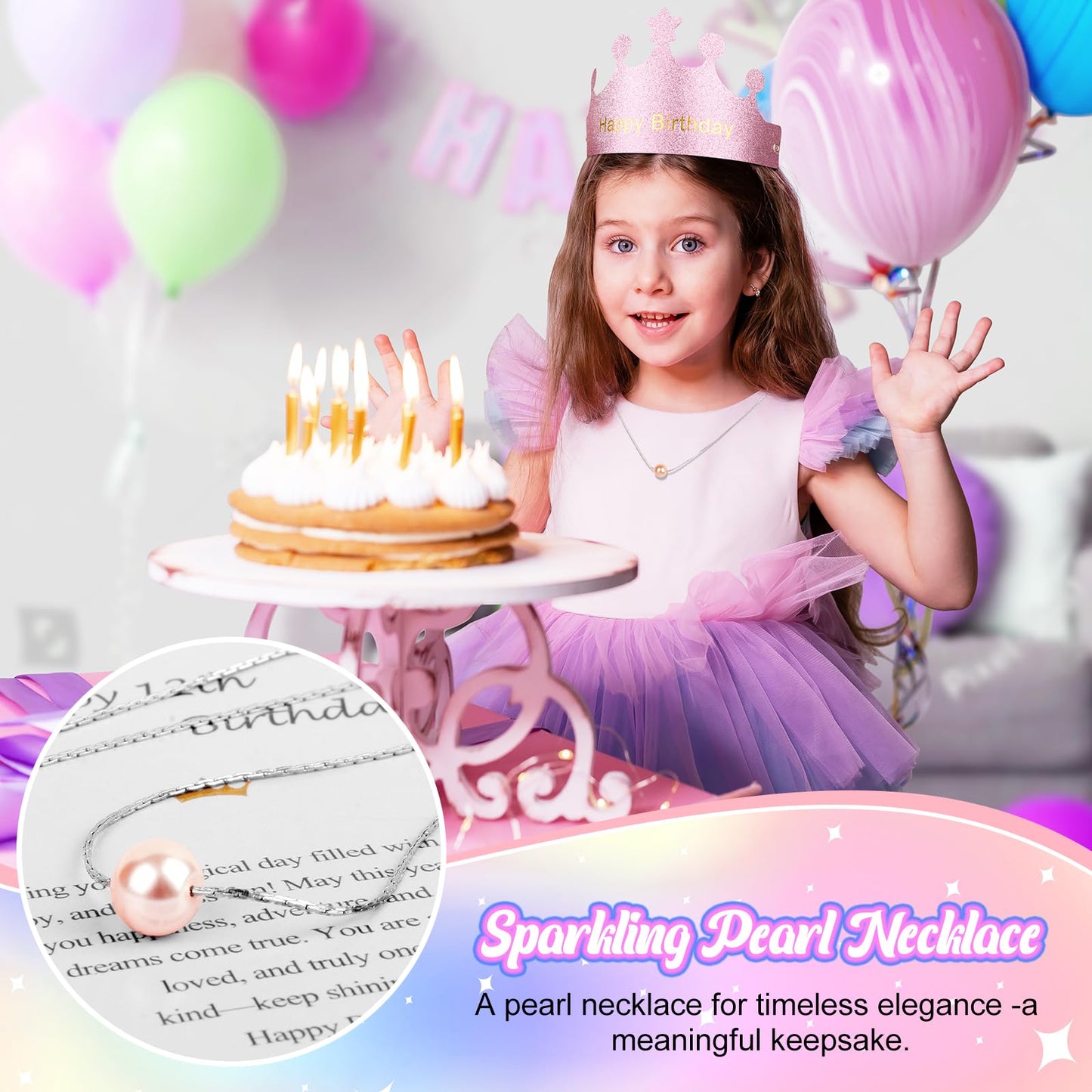 ZZTDSD 9 Year Old Girl Birthday Gift Set, Gifts for 9 Year Old Girls with Glass Cup (16oz), Socks, Pearl Necklace, Beaded Bracelet, Birthday Hat, Sash & Card