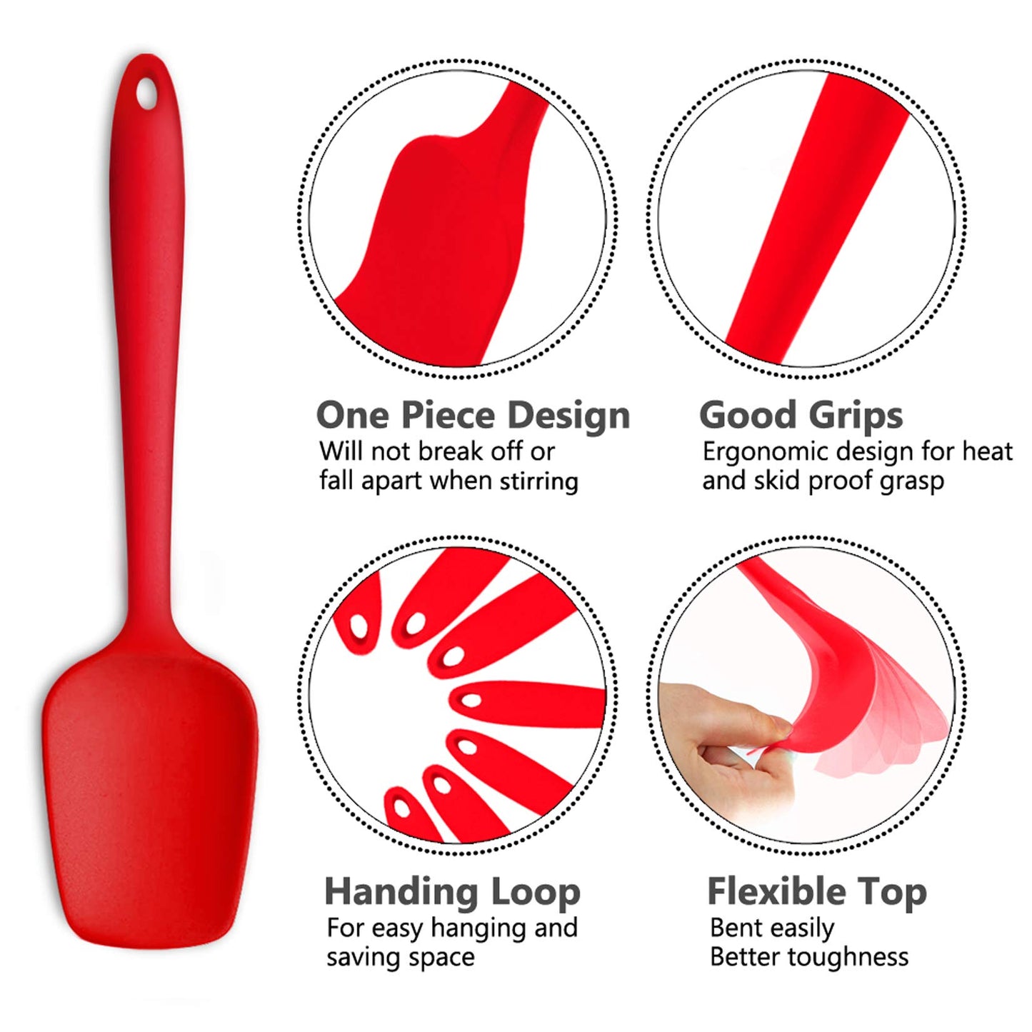 Silicone Spatula Set of 7, P&P CHEF Heat-Resistant Rubber Spatulas Kitchen Utensils Set for Non-stick Cooking Baking Mixing, Seamless & Flexible Design, Dishwasher Safe, Red