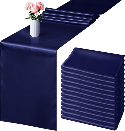 Aneco Satin Table Runner - 12 Pack Navy Blue 12 x 108 Inch for Weddings & Events Decor