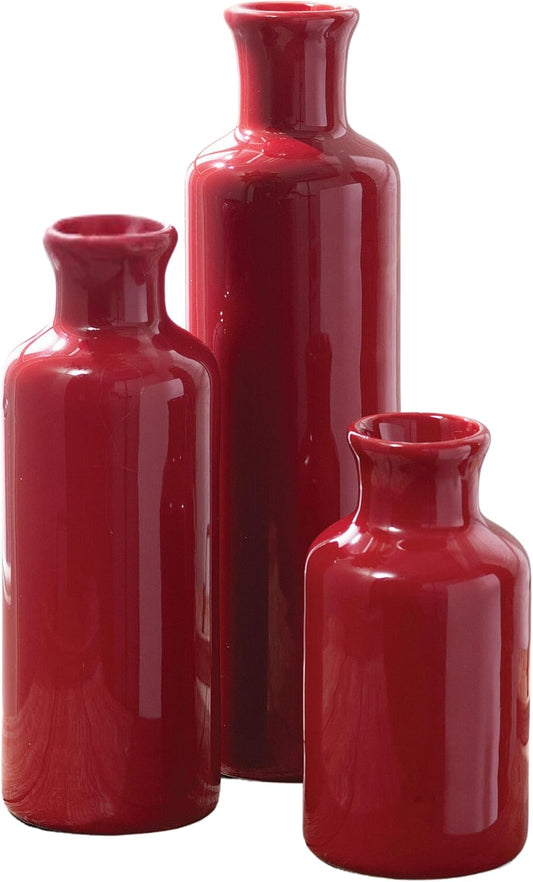 Red Vase Set - Boho Farmhouse Decor for Kitchen, Bedroom & Living Room - CM2407