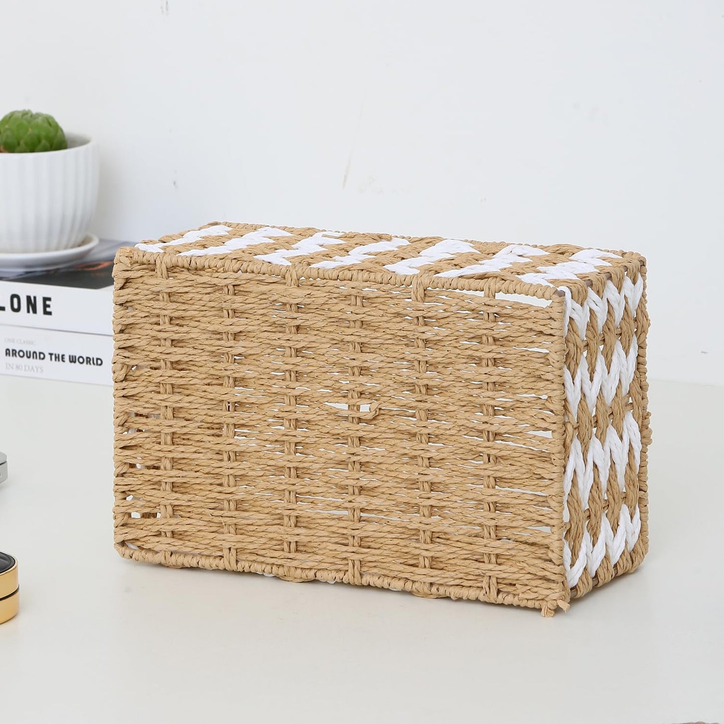 HANMYSTYLE Storage basket Flower weaving storage basket hand-woven organizing Kids room storage snacks sundries toiletries toys set of 3(rectangle)