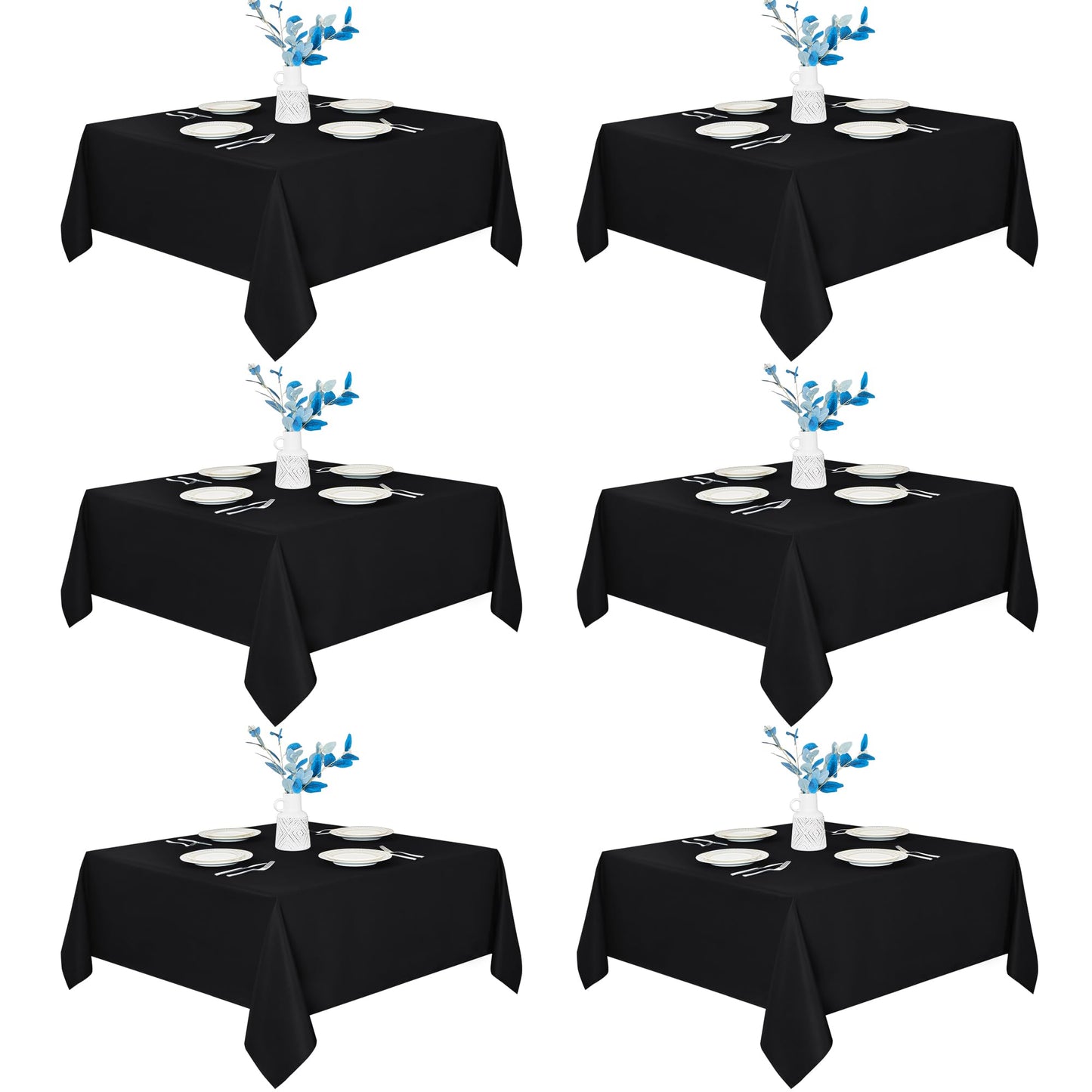 Fitable 6 Pack Black Square Tablecloths - 70 x 70 Inches - Stain Resistant and Reusable Table Clothes, Polyester Fabric Table Covers for Dining, Card Tables, Coffee Tables