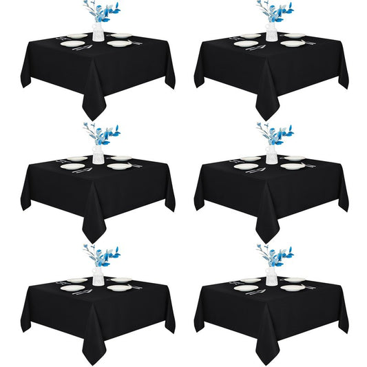 Fitable 6 Pack Black Square Tablecloths - 70 x 70 Inches - Stain Resistant and Reusable Table Clothes, Polyester Fabric Table Covers for Dining, Card Tables, Coffee Tables