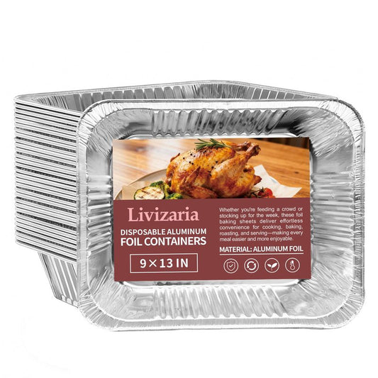 Livizaria Disposable Aluminum Foil Pans 9×13 Inch – Durable Foil Baking Pans for Oven & Freezer Use, Meal Prep, Casseroles & Roasting – Deep Disposable Pans for Parties, Catering & BBQ (30 Pack)