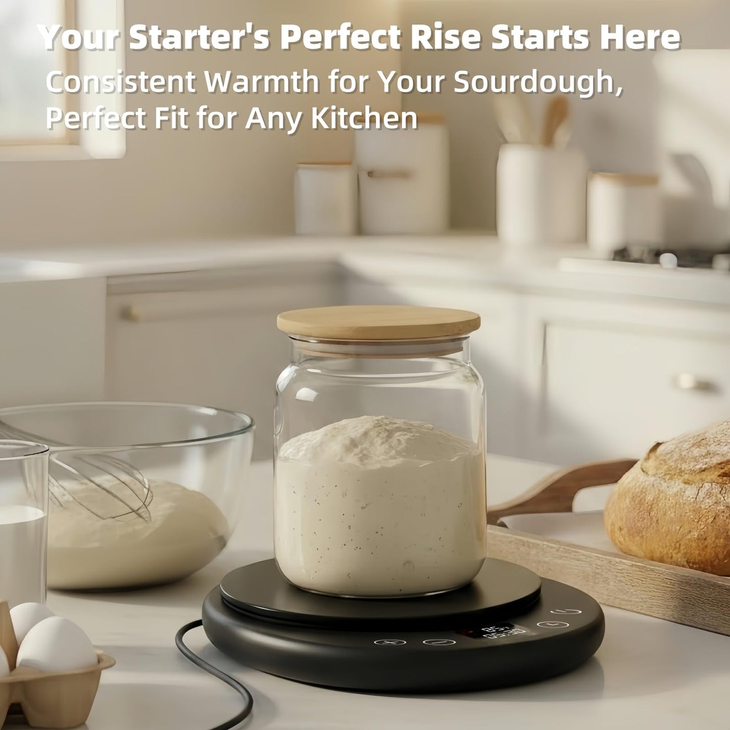 amhshkou Sourdough Starter Warmer - Professional 1°F Precision, 24H Auto Shutdown Timer, Delayed Start, 4.9" Surface for Perfect Fermentation (Black)