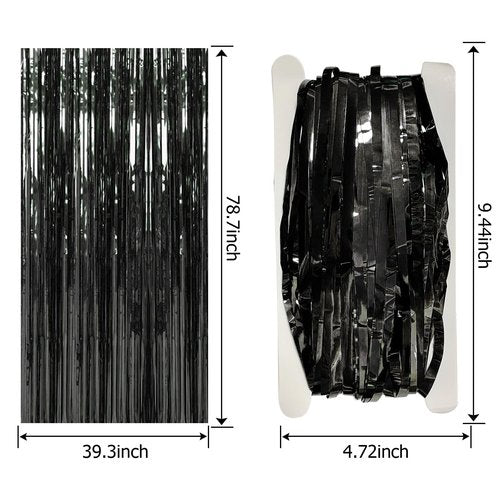 2 Pack Foil Curtain Backdrop Black Metallic Tinsel Foil Fringe Curtains Photo Booth Props for Birthday Wedding Engagement Baby Shower Bachelorette Christmas Holiday Celebration Party Decorations