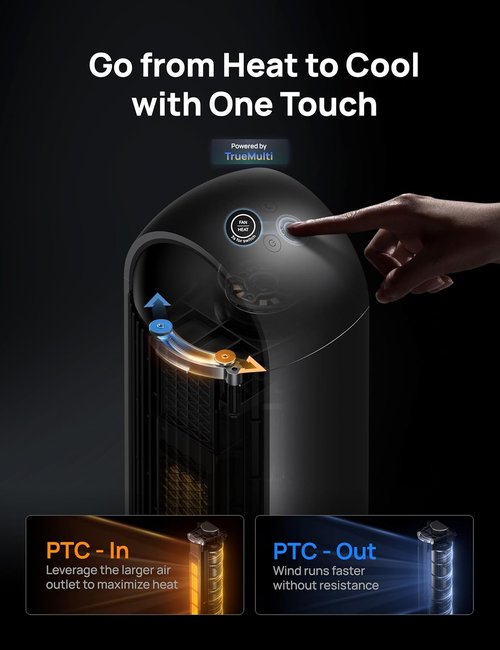 DREO Tower Fan & Heater Combo - 42 Inch, 120° Oscillation, 17 Levels, 6 Modes, Quiet Remote Control | Silver