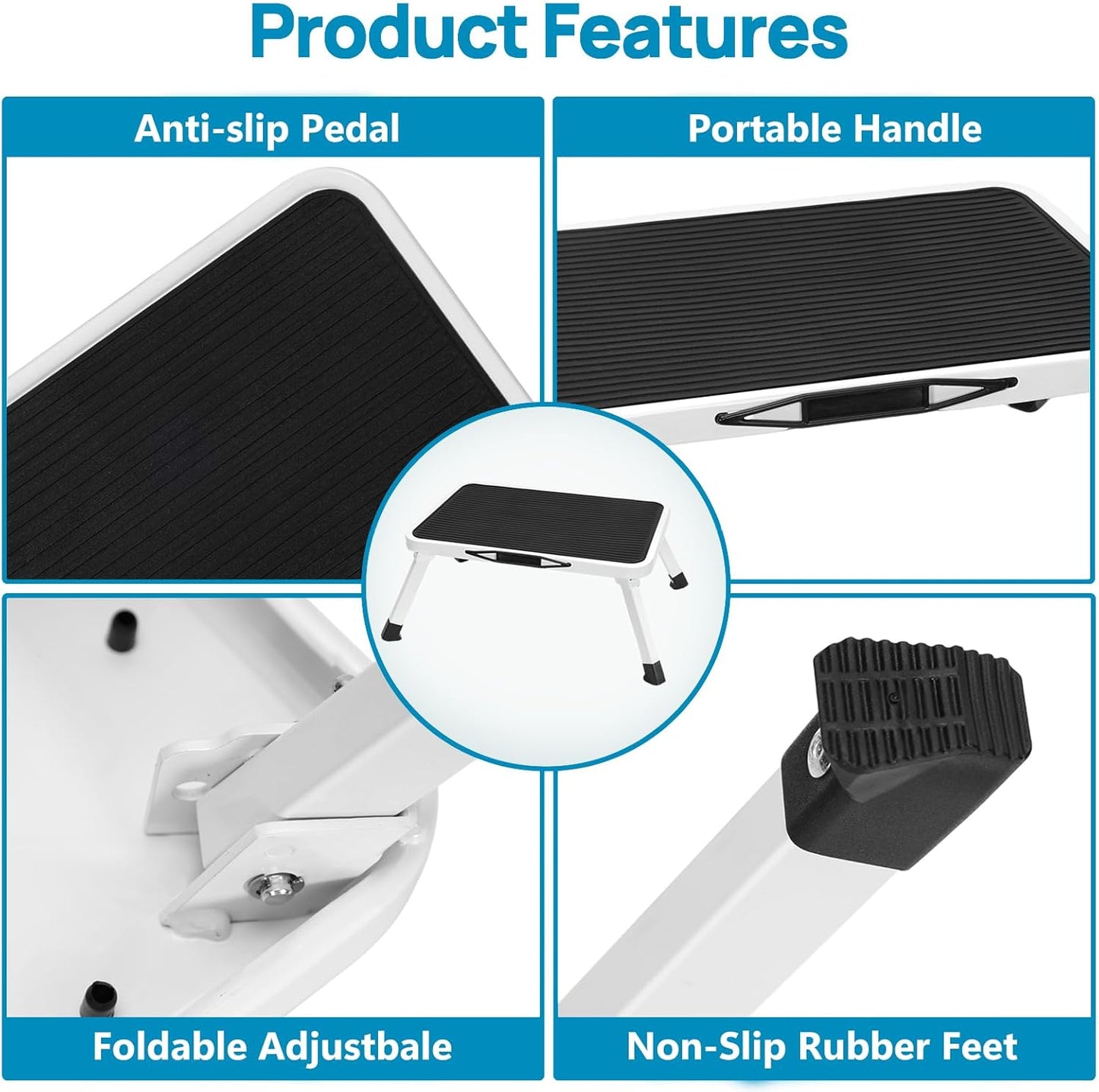 Simple Deluxe Step Stool - Foldable Heavy Duty Foot Stool with Non-Slip Platform | 330 Lbs Capacity