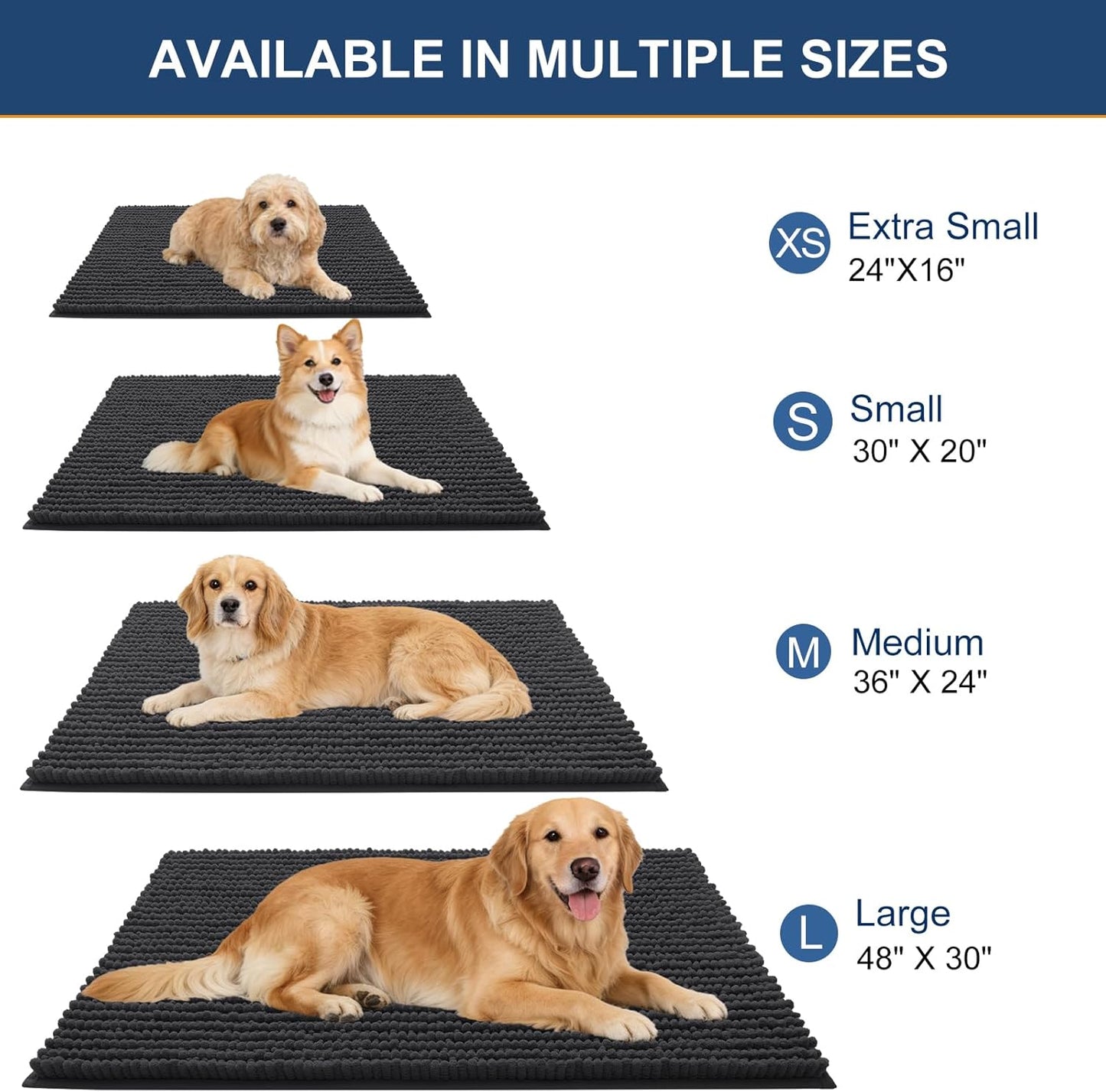 OLANLY Dog Door Mat - Ultra Absorbent Chenille Mud Doormat | Non-Slip & Washable 30x20, Dark Grey