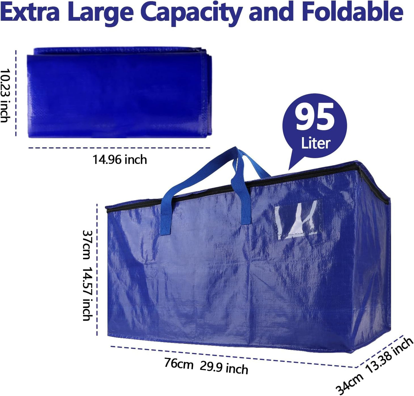 Skiennix 8-Pack Waterproof Moving Bags - Heavy-Duty 100lb Capacity Totes for Packing & Storage | 95L, Blue