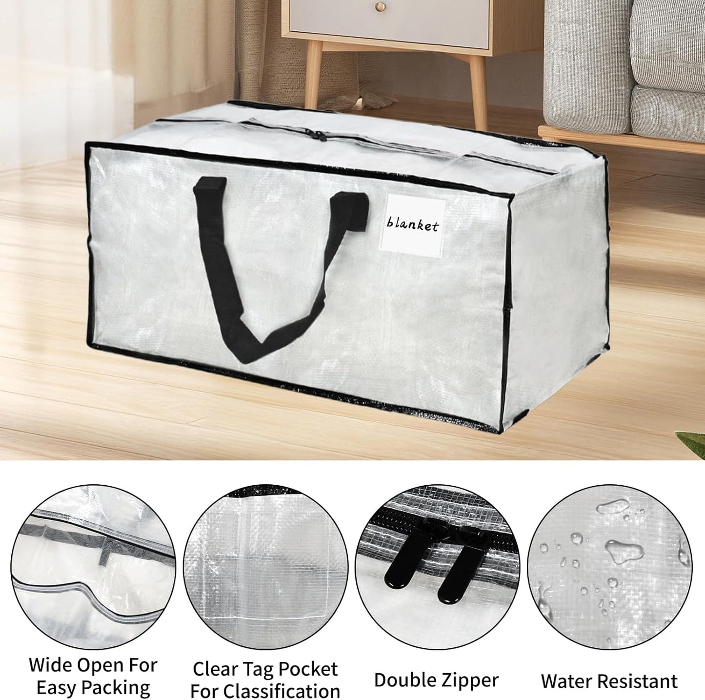 Skiennix Clear Moving Bags - 8 Pack Large Foldable Storage Bags with Handles for Clothes & Bedding
