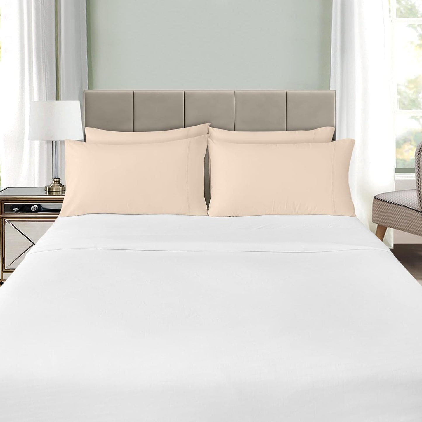Utopia Bedding Standard Pillow Cases - Soft Brushed Microfiber - 4 Pack, Fade Resistant | 20 X 26 Inches, Beige