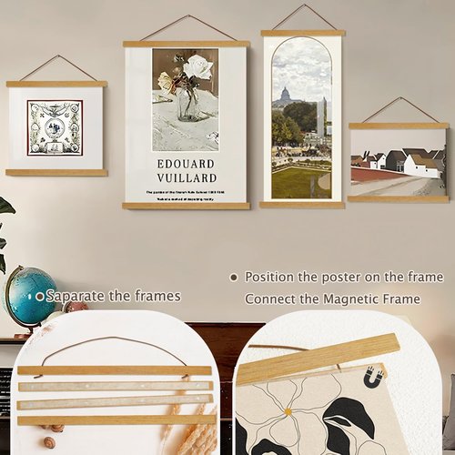 Artmag Magnetic Poster Hanger Frame - Light Wood Canvas Artwork Display | 24" Teak Wood