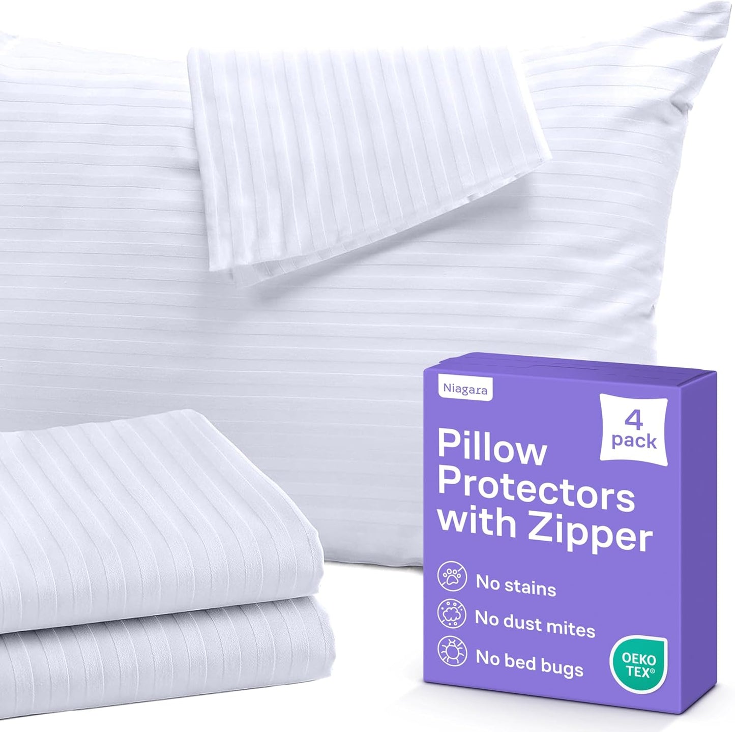 Regine Switzerland Set of 4 Pillow Protectors - Zippered, Stain-Resistant & Washable Standard Size