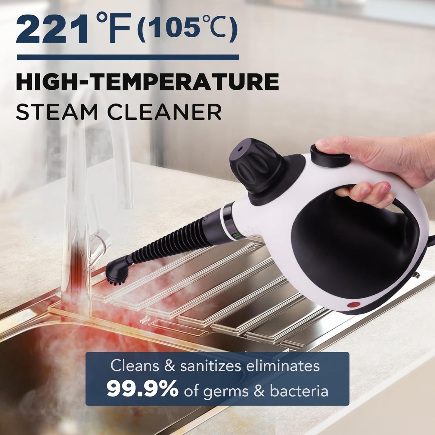 Skiennix Handheld Steam Cleaner - Portable Upholstery Steamer with 10 Accessories | Safe Grime Removal