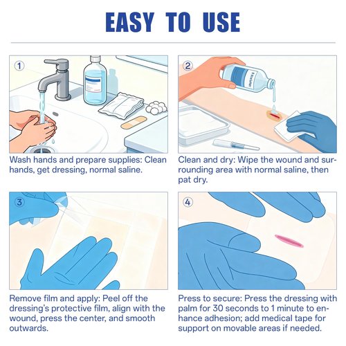 EASETEC 4"x4" Hydrocolloid Bandages 20 Packs, Thin Self-Adhesive Hydrocolloid Wound Dressing, Waterproof Patch for Bedsores, Ulcers & Surgical Incisions