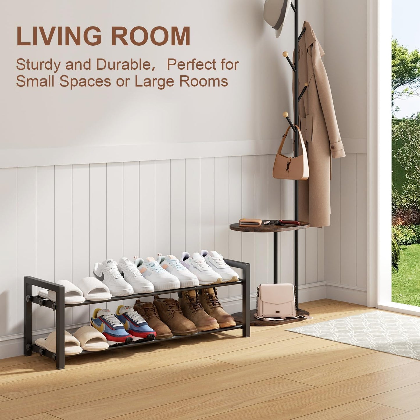 Skiennix 2-Tier Expandable Shoe Rack - Adjustable Heavy-Duty Metal Organizer for Entryway | Black