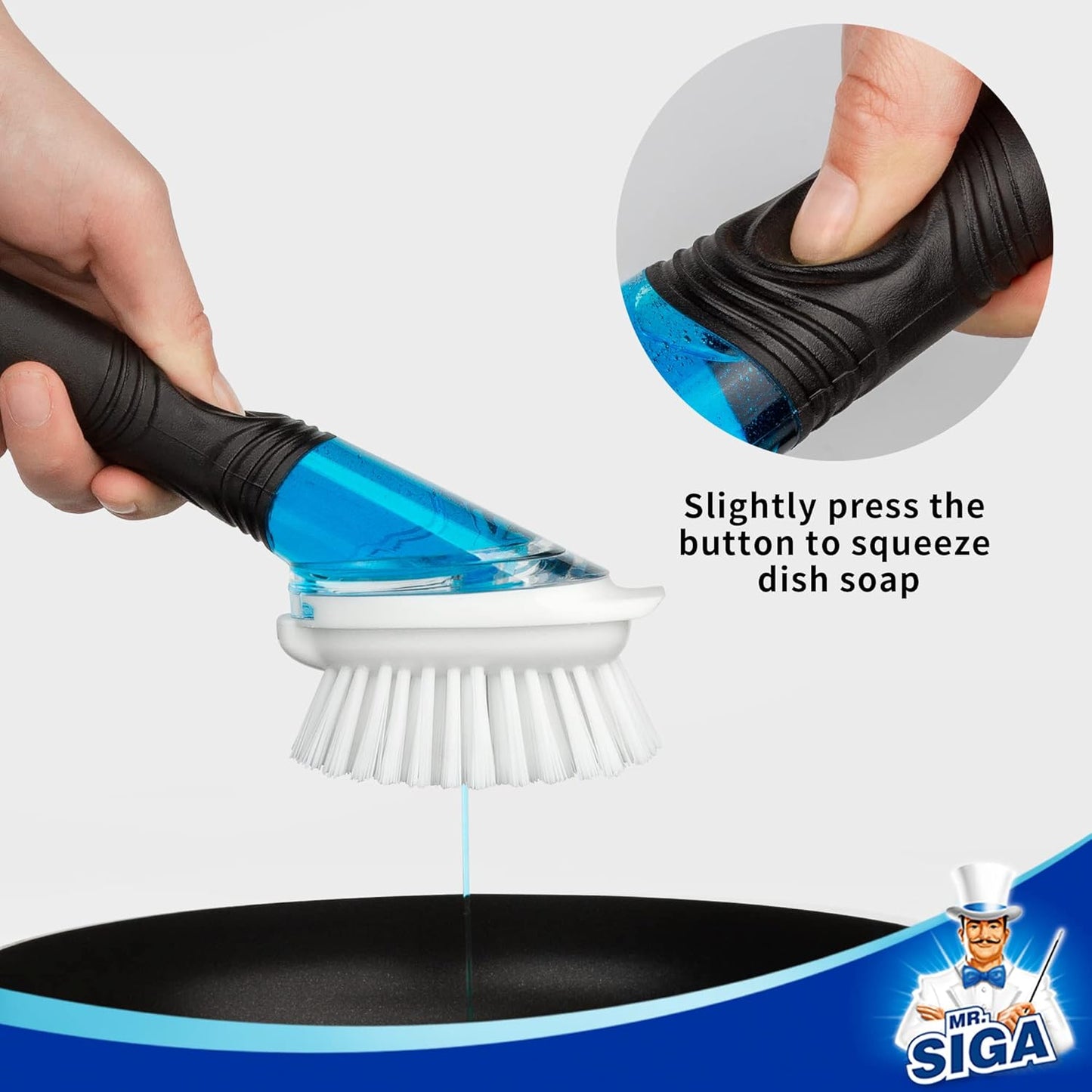 MR.SIGA Soap Dispensing Dish Brush - Efficient Kitchen Cleaning Tool for Pots & Pans | Black, Set of 2