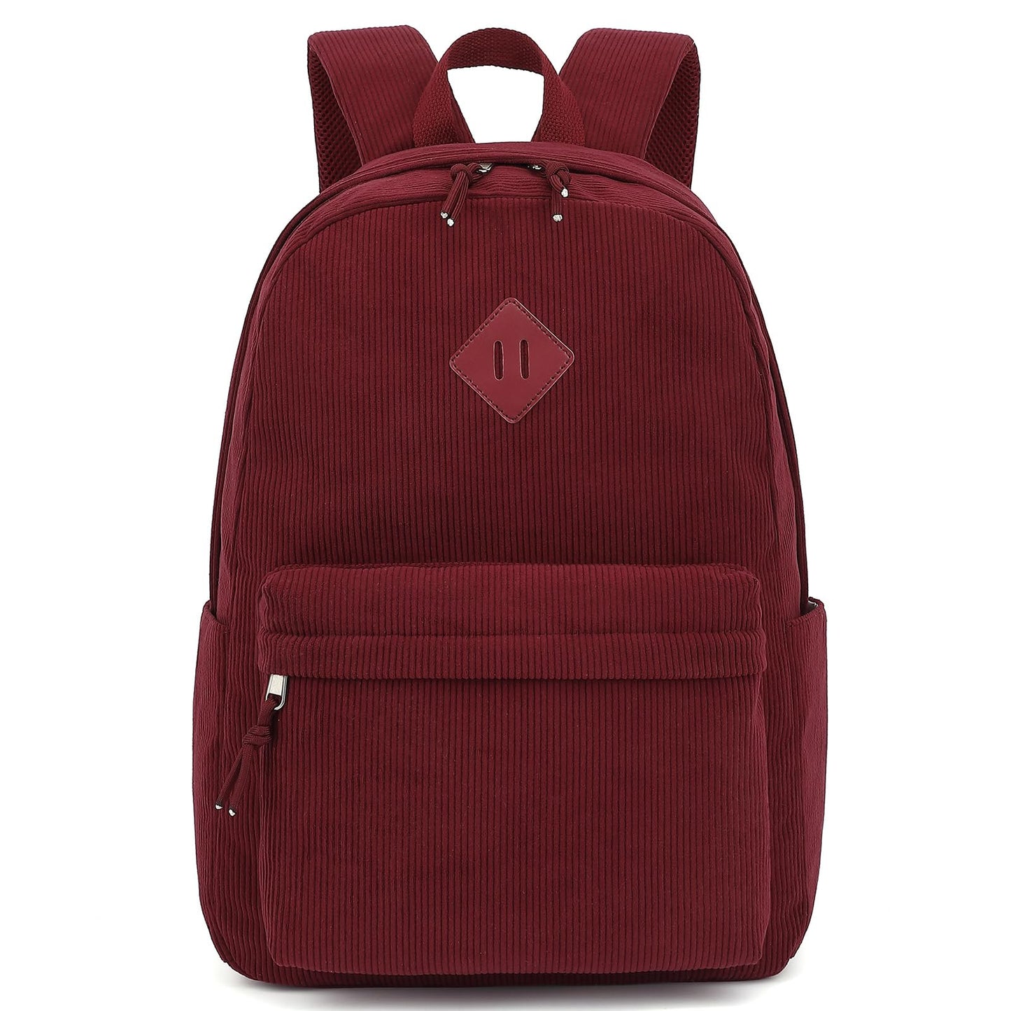Esfoxes Corduroy Backpack for Girls, Kids Teens Elementary Middle High School Bags Women College Bookbags Travel Daypacks (Wine)