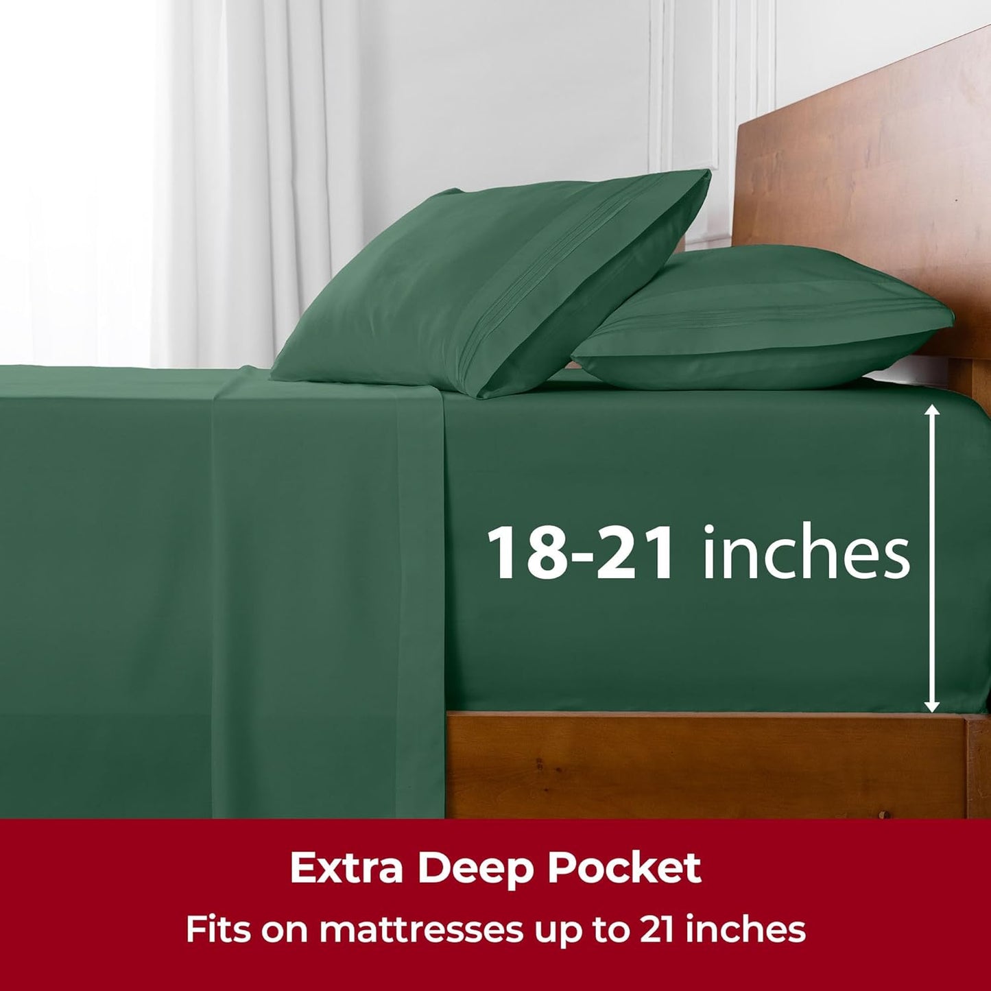 Mellanni Extra Deep Split King Sheets - Hotel Luxury Ultra Soft Bedding Set | 5 PC Emerald Green, Wrinkle Resistant
