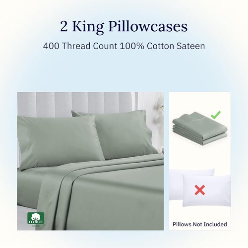 California Design Den King Size Pillowcase Set - 400 Thread Count 100% Cotton Sateen | Soft Breathable Sage Green