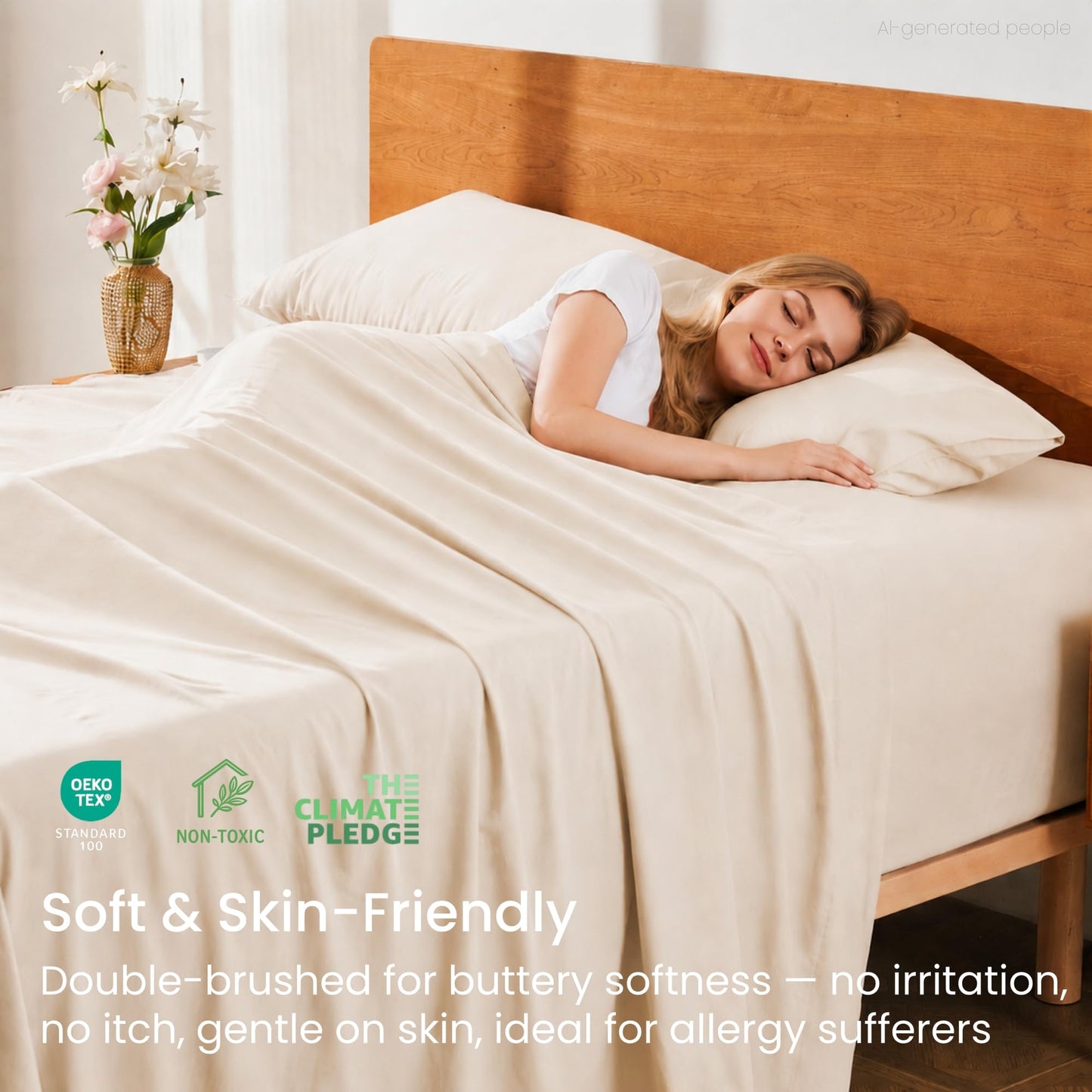 GOKOTTA 5 Pcs Split King Sheets Set for Adjustable Bed with Elastic Corner Straps, 16" Deep Pocket Sleep Number Sheets - Brushed Microfiber Polyester - Soft, Breathable, Wrinkle-Free - Beige