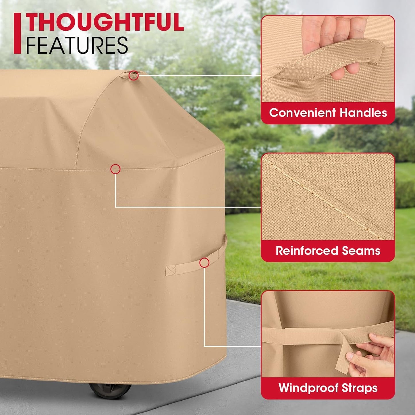 Unicook BBQ Grill Cover - Heavy Duty Waterproof 48 Inch for Weber, Char-Broil & Nexgrill | All Weather Protection, Light Brown