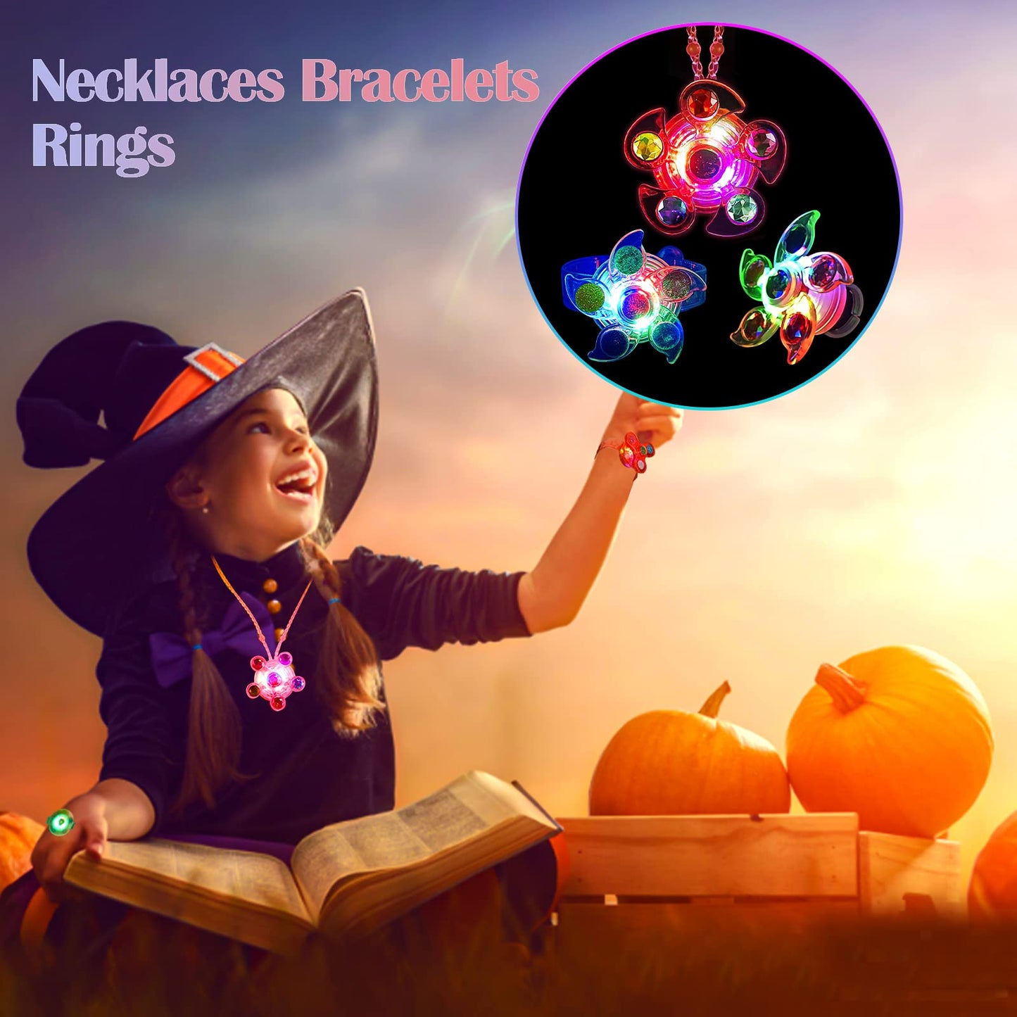SZHFU 36pcs LED Light Up Party Favors Set with 12 Bracelets, 12 Rings, 12 Necklaces, Glow in The Dark Supplies for Kids Birthday, Halloween, Christmas,Easter Party Favors