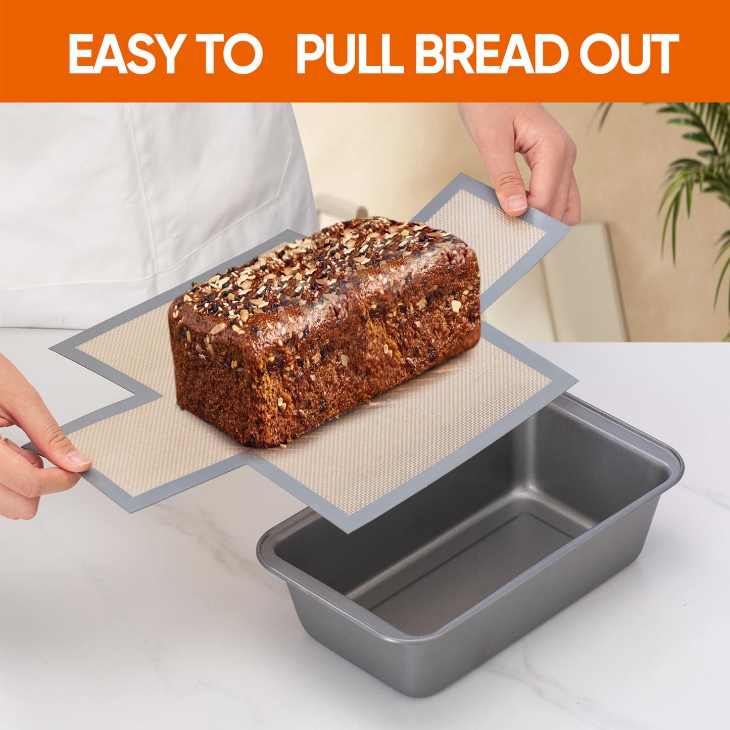 Silicone Bread Loaf Pan Liners, 2 pack Nonstick and Reusable Bread pan Liner. silicone baking mat for 9.5 x 5 inch Loaf Pan