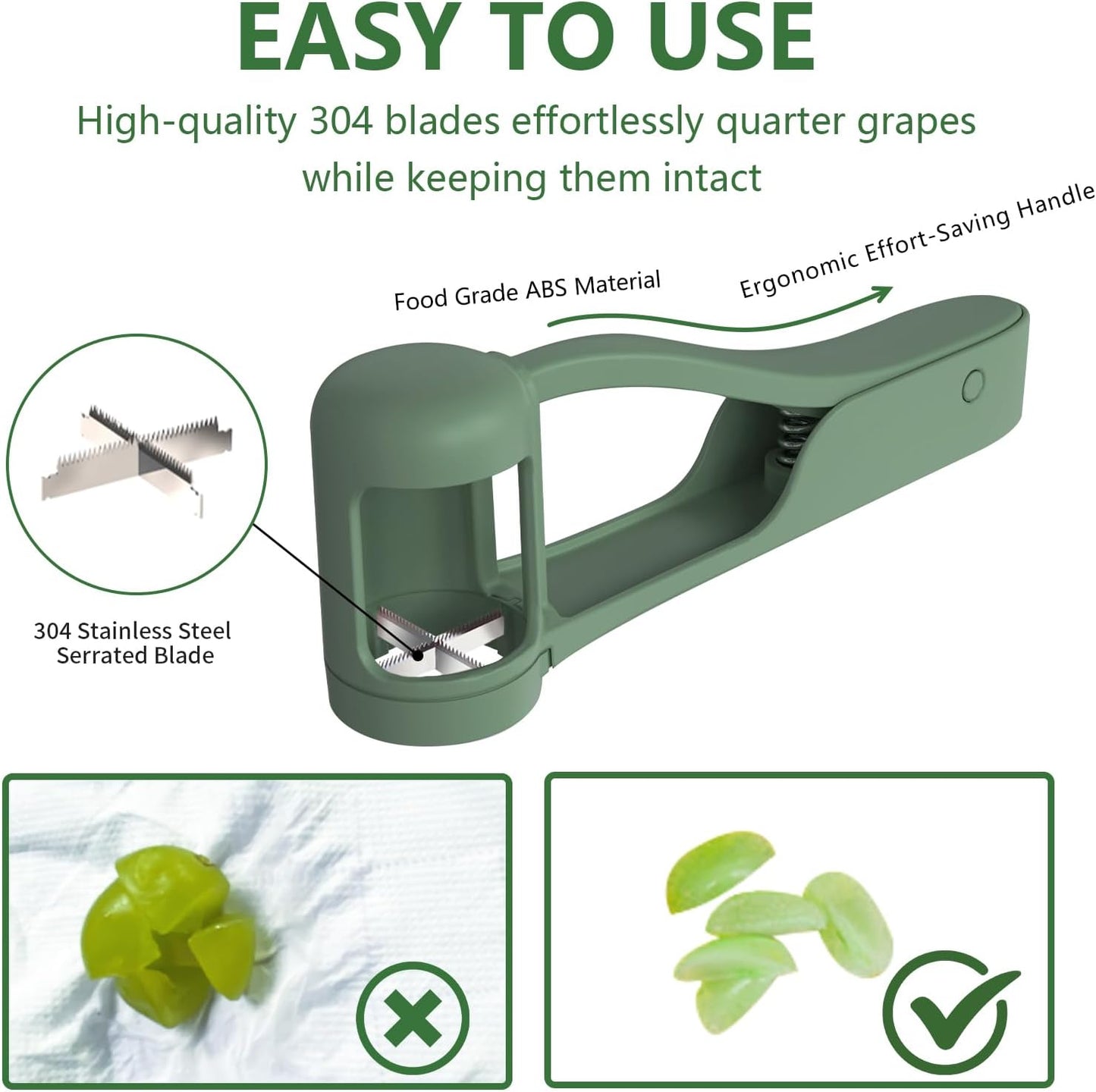 Luvan Grape Cutter for Toddlers 1-3 | Stainless Steel Slicer for Fruits & Vegetables - Green