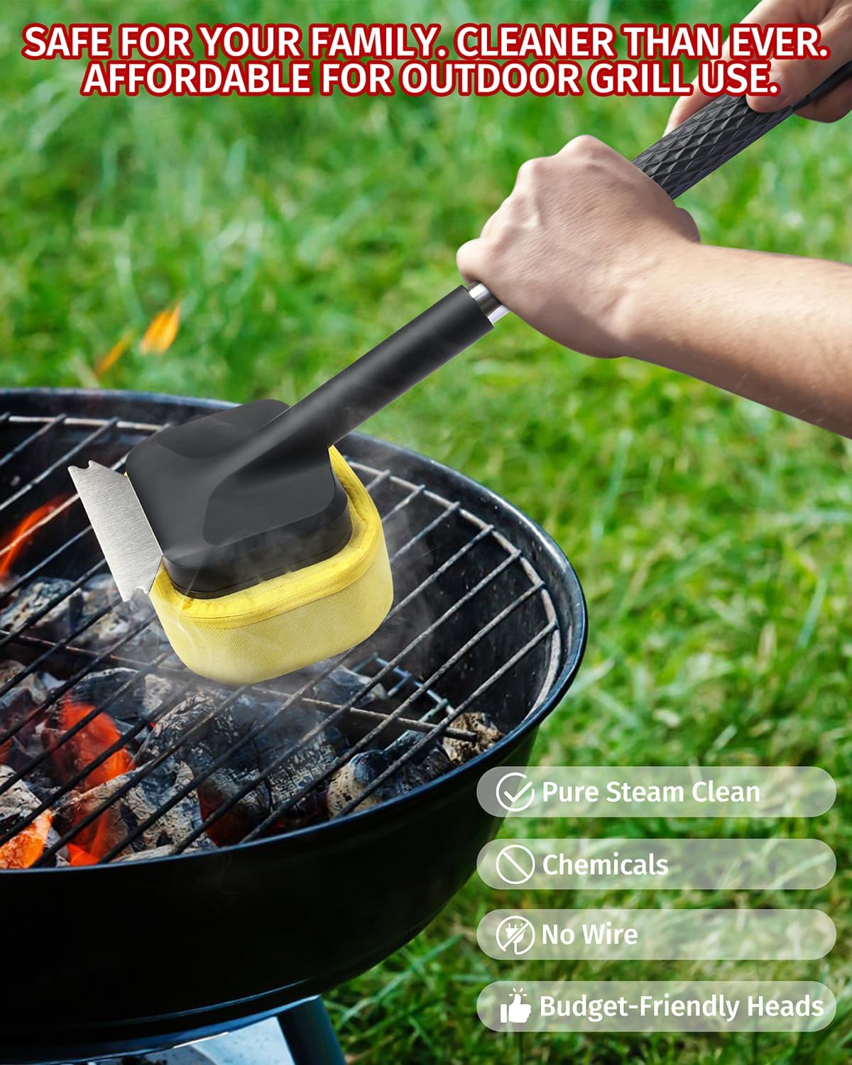 Skiennix BBQ Grill Cleaning Brush - Bristle-Free Design with 5 Replaceable Heads | 5-in-1 Cleaner Kit for Stainless Steel Grates