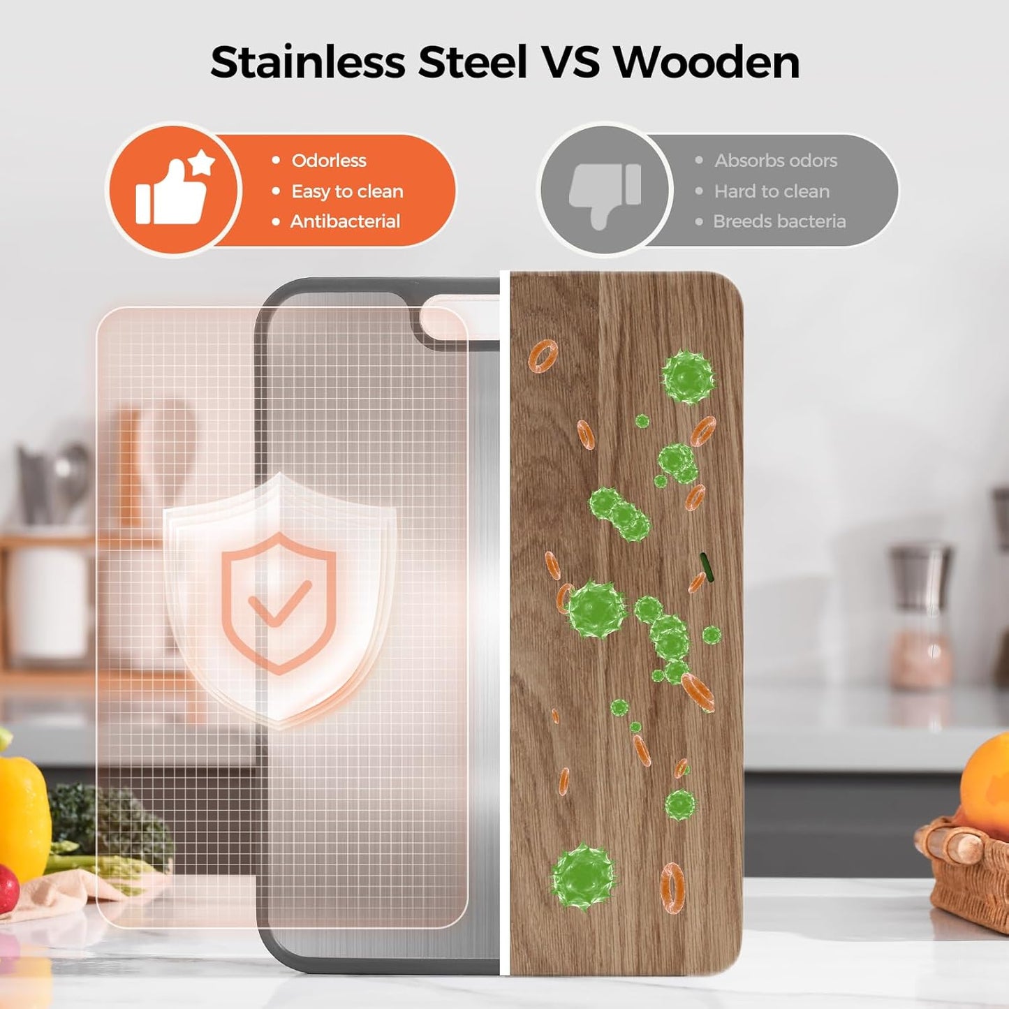 Skiennix Stainless Steel Cutting Board - Double-Sided Food Grade Design | Large 15" x 10" Non-Toxic Chopping Board