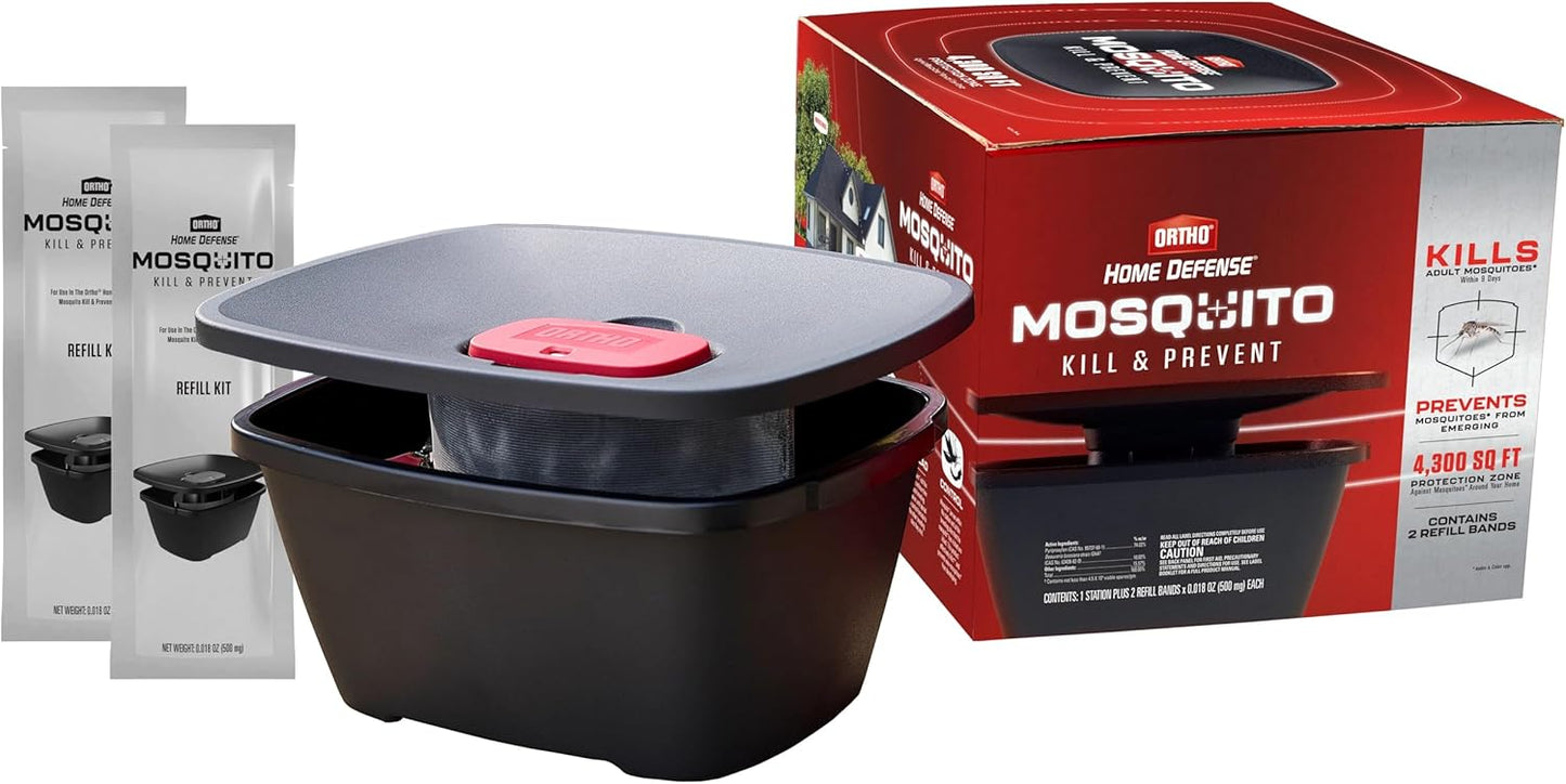 Ortho Home Defense Mosquito Killer - Silent, Easy-to-Use Solution for 4,300 Sq. Ft. Protection | 1 Station & 2 Bands