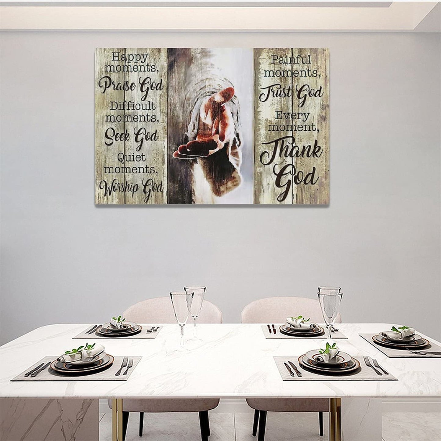 Amazing Jesus Poster Christian Religious Canvas Wall Art Every Moment Thank God Painting Christ Pictures Prints Hand of God Artwork Motivational Quotes Wall Decor Poster Framed for Bedroom Living Room