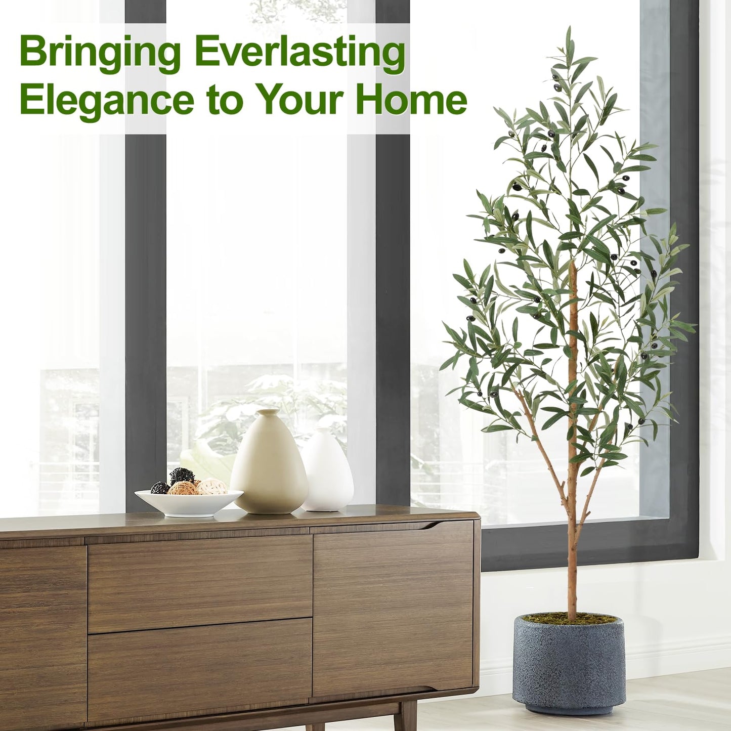 Keeplush 5ft Artificial Olive Tree, Fake Olive Tree with 420 Lifelike Olive Leaves and 30 Fruits, Faux Olive Silk Plants with Natural Wood Trunk in Pot for Living Room Bedroom Office Decor 2packs