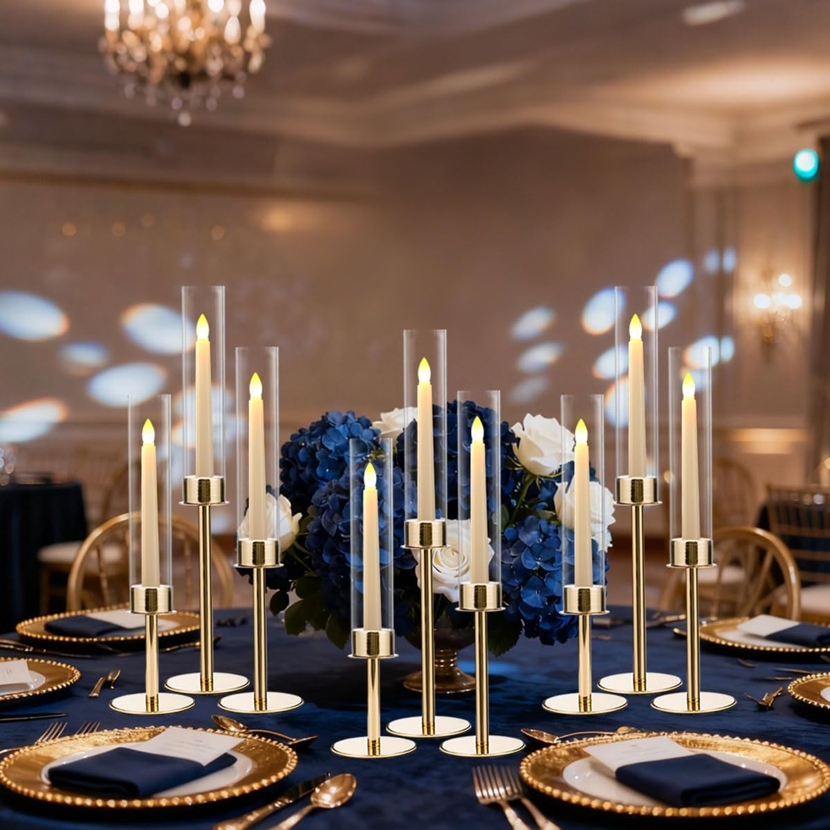 VINCIGANT 6PCS Acrylic Candle Holders - Elegant Metal Tall Holders with Lampshade for Weddings & Parties | Gold