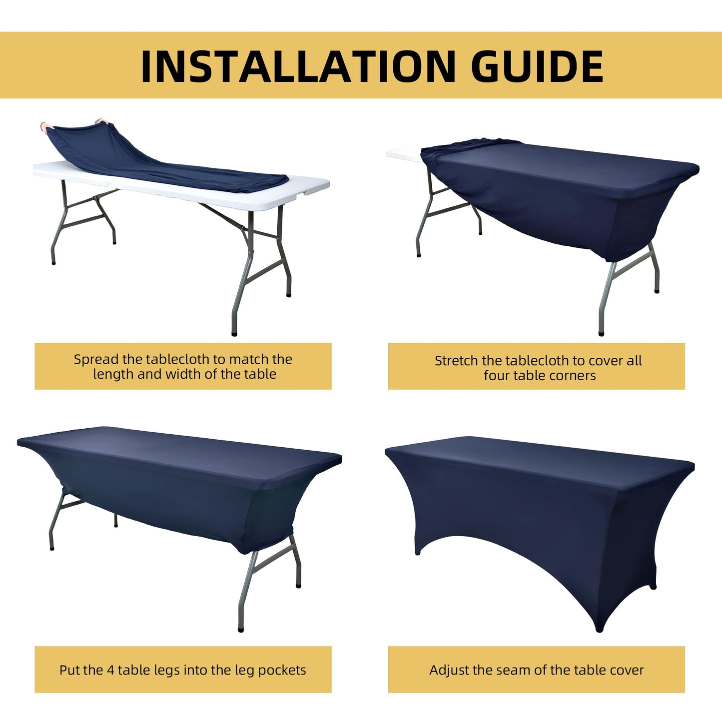 ZarzaaSik 10-Pack 8ft Spandex Table Covers for Rectangle Folding Tables - Washable Elastic Tablecloth - Ultimate Fitted Table Protector for Parties, Trade Shows, Banquet, and Wedding
