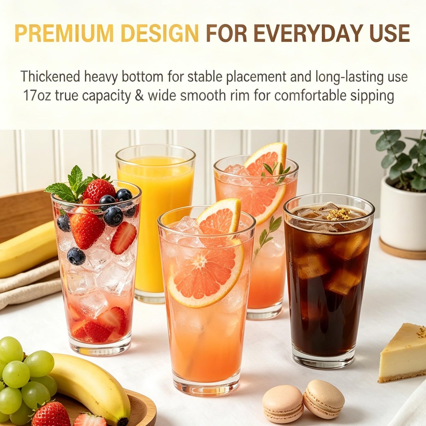 QAPPDA Glass Cups 17 oz, Clear Drinking Tumblers For Home,Highball Glass Drinking Glasses For Beverages,Cocktail Glass,Large Water Cups Drinking Cups Juice Glass Beer Cups 12 Pack KTY1804…