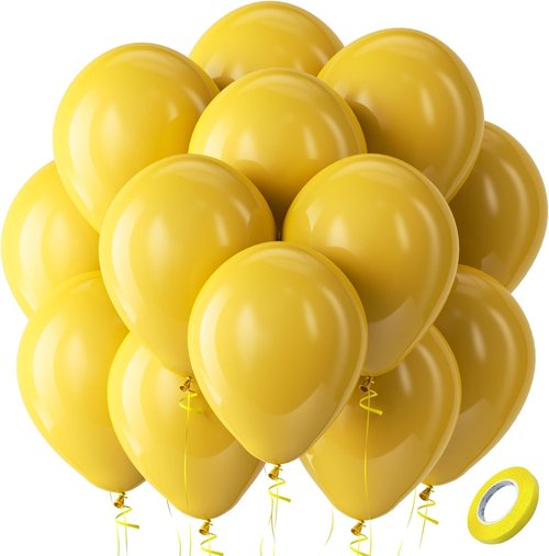 Bezente Mustard Yellow Latex Party Balloons - 100 Pack | 12-Inch Round Helium Balloons for Celebrations