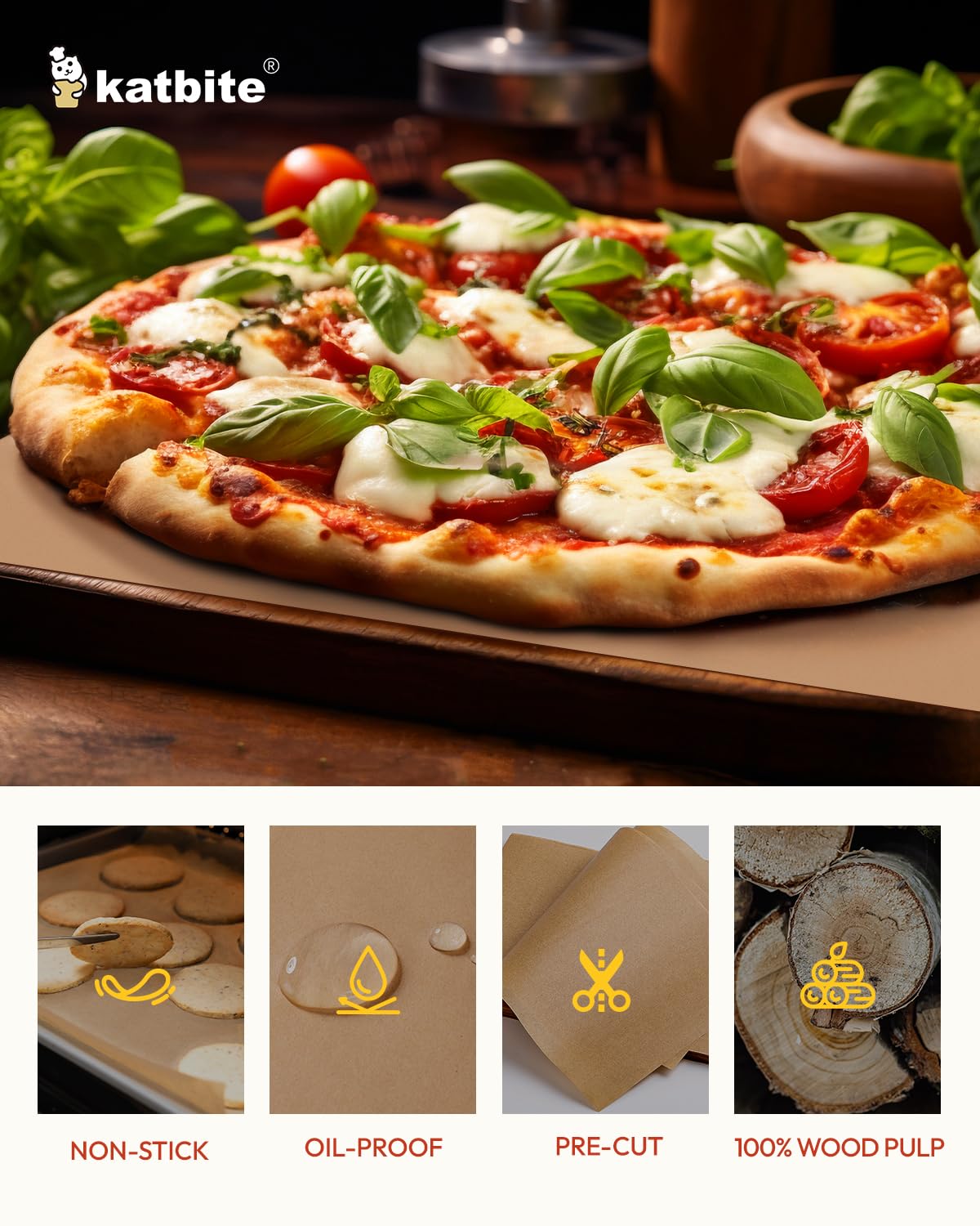 Katbite 200 Pcs Parchment Paper Sheets, 12x16IN Ultra-strong Unbleached Baking Paper Non-Stick for Professional Baking, Pre-cut Parchment Paper Suitable for Baking,Cooking [Performance Series]