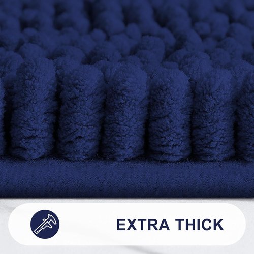 Grandaily Chenille Bathroom Rugs - Extra Thick, Non-Slip Plush Shaggy Mats | 24x16, Navy