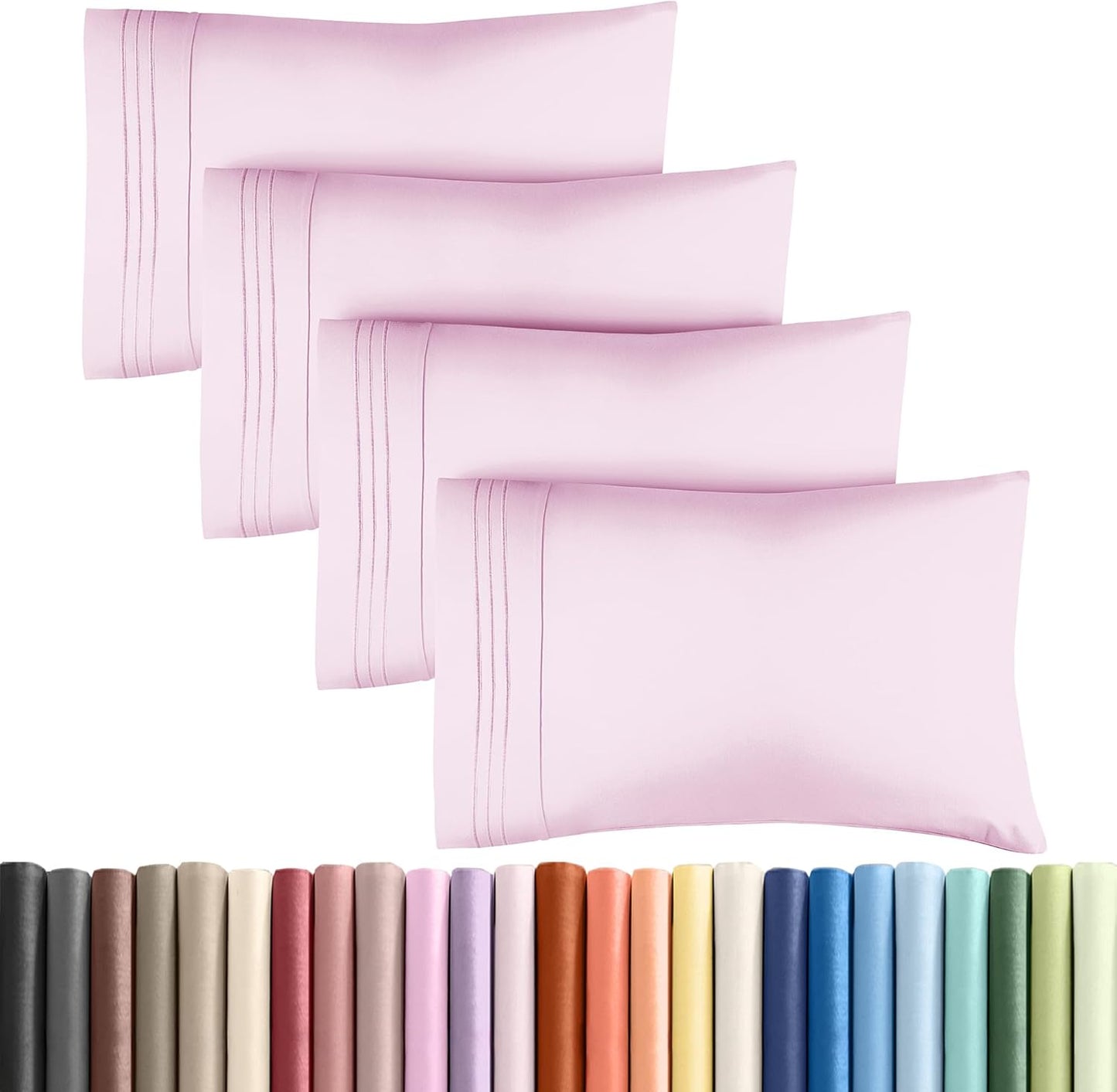 Queen Pillow Cases by [Brand Name] - Ultra Soft Hotel Quality Covers | Wrinkle-Free & Fade Resistant - Light Pink - Set of 4