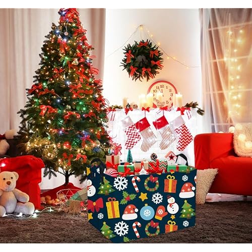 Essme Rectangular Christmas Basket,Cute Baskets Empty with Handles, Snowmen Basket Gifts for Kids Room Decor,Boys and Girls,Candy Bins.(Christmas).