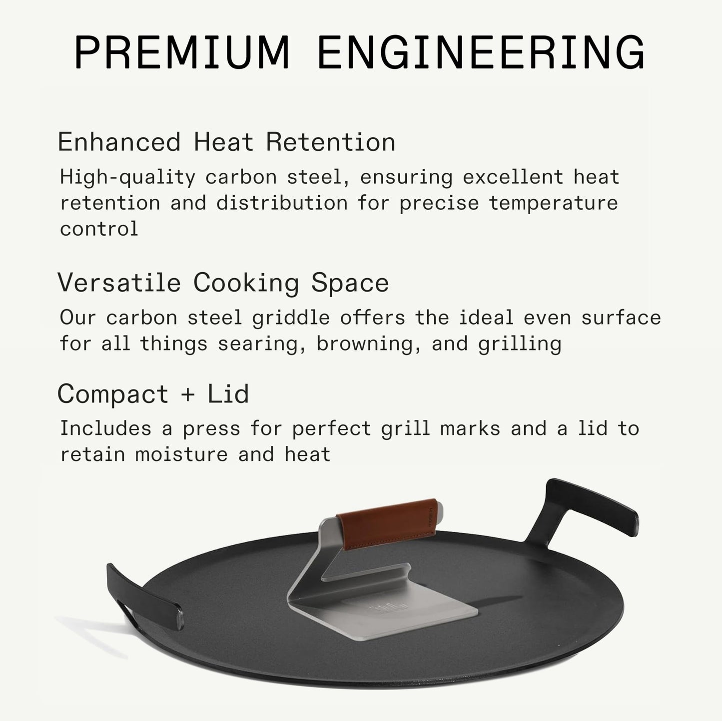 Made In Cookware | Seasoned 17" Round Carbon Steel Griddle + Grill Press - (Like Cast Iron, but Better) | Professional Cookware | Crafted in Sweden | Induction Compatible