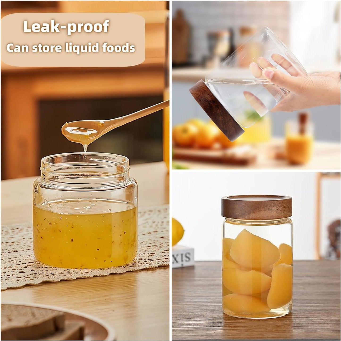 Skiennix Glass Food Storage Jar - Premium 17 Fl Oz Airtight Container with Wooden Lid | Ideal for Coffee, Tea, and Spices