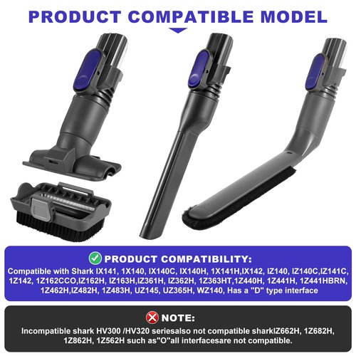IX141 Vacuum Crevice Tool Brush Replacement Parts Compatible with Shark Pet Cordless Stick IZ162H IZ361H IX140 IX141 IZ140 IZ142 UZ145 Removable Two-in-one Tool Brush Attachments for D-Shaped Vacuum